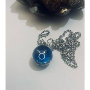 TAURUS BLUE GLOBE ZODIAC STAR SIGN NECKLACE